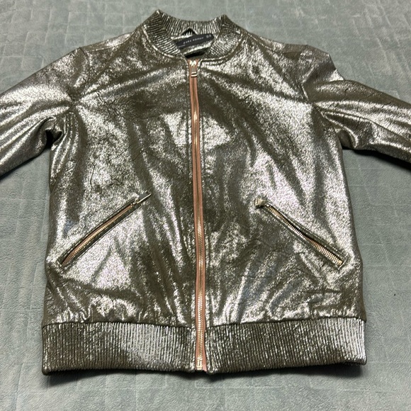 Zara Bomber Jacket, Shimmer Metallic, Zippered Pockets, Size XS - Picture 2 of 11